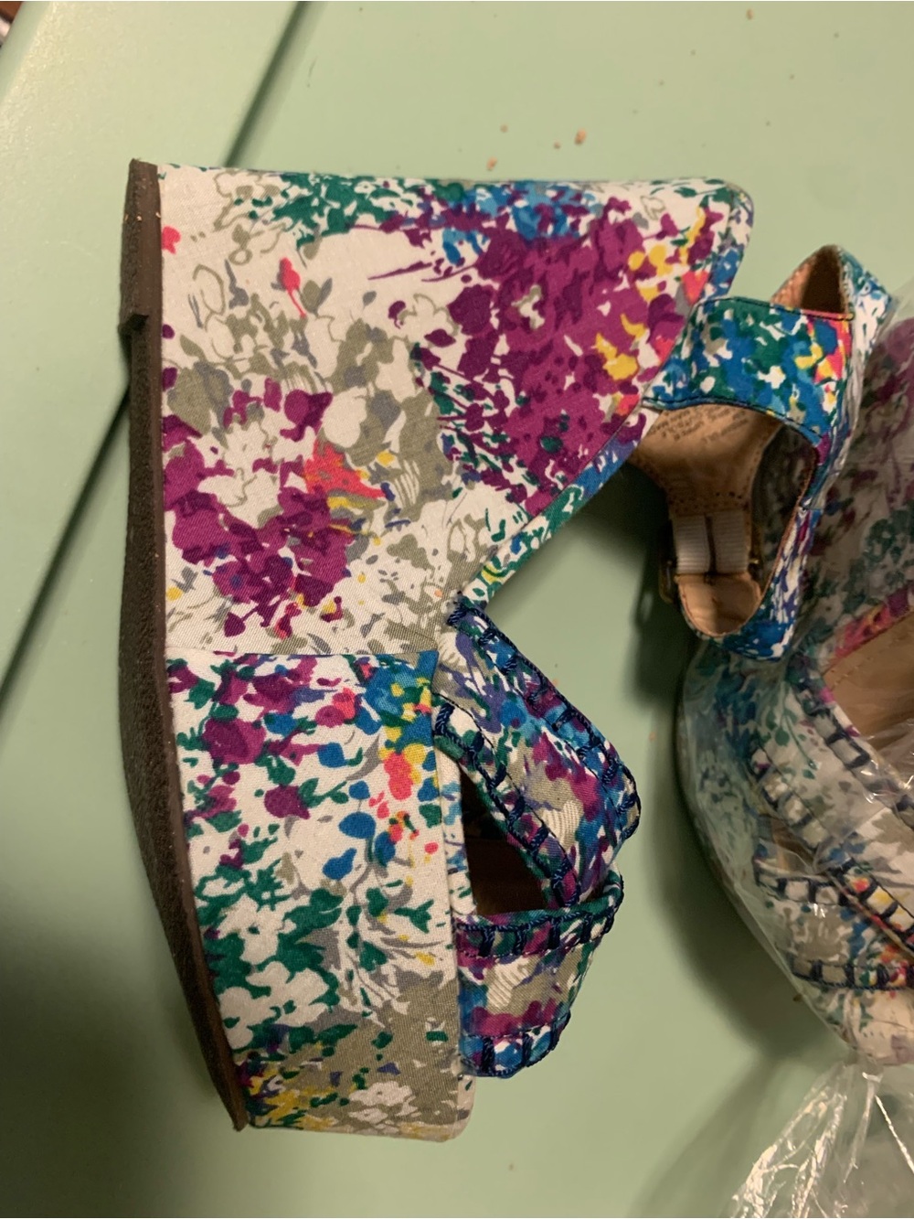 Steve Madden Floral Canvas Wedge Sandals -never worn.